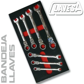 BANDEJA LLAVES COMBINADAS ARTICULADA CON CARRACA (72D)